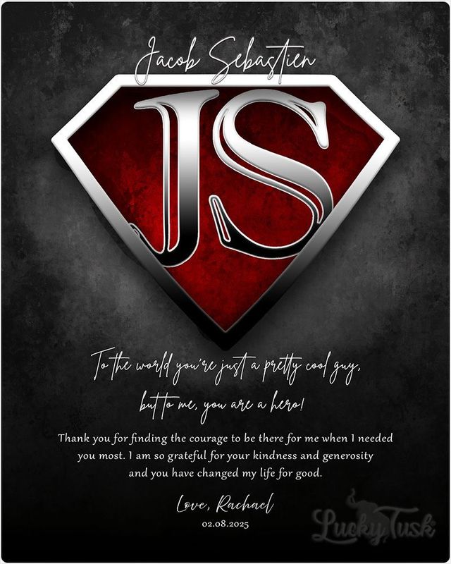 #1 Best Seller - Super Hero Initials in Shield Gratitude Wall Plaque Gift for Hero LTC-2145