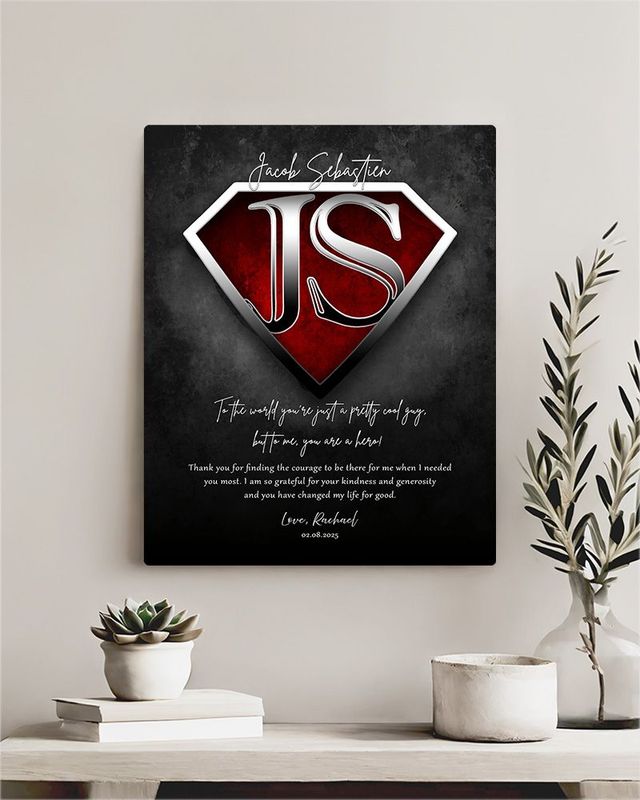 #1 Best Seller - Super Hero Initials in Shield Gratitude Wall Plaque Gift for Hero LTC-2145