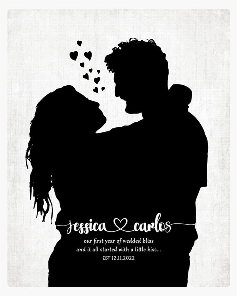 Black Paper Couple Silhouette 1st Anniversary Wall Plaque Gift for Couple LTC-1859