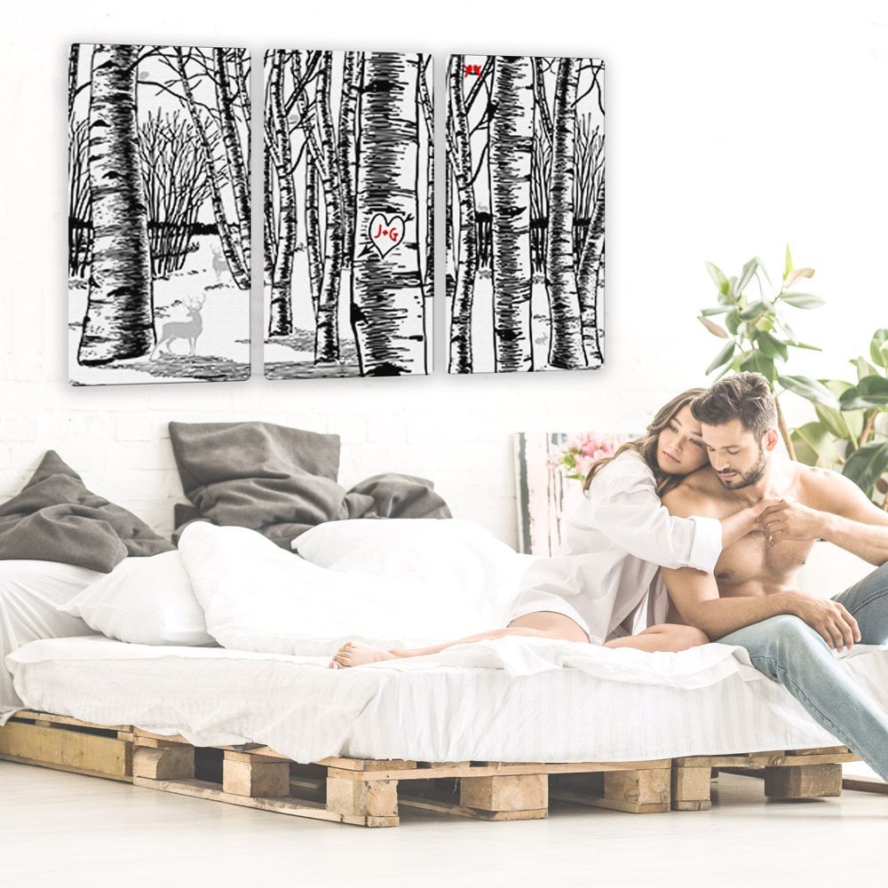 Birch Tree Forest 3 Piece Canvas Set Anniversary Wall Art Gift For Couples Ltc-3802