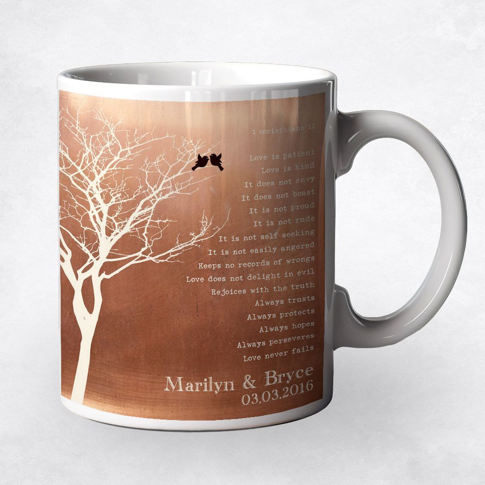 Copper White Branchy Tree 7th Anniversary Coffee Mug Gift for Couple M-1305