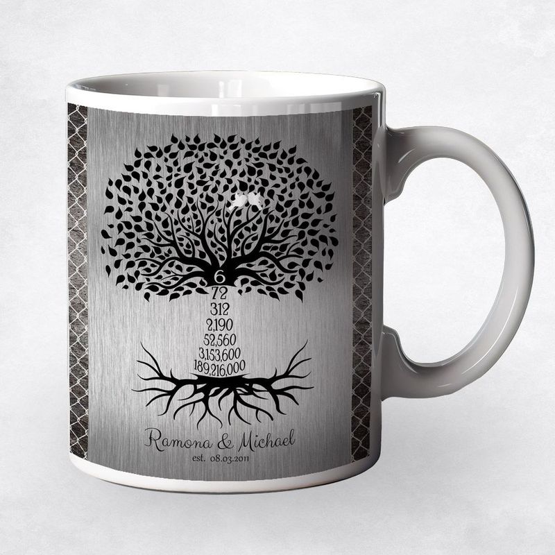 #1 Best Seller - Iron Countdown Tree 6th Anniversary Coffee Mug Gift for Couple M-1435