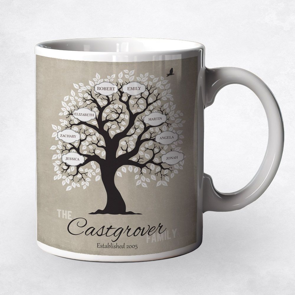 Artful Tree with Name Labels Anniversary Coffee Mug Gift for Couple M-1200