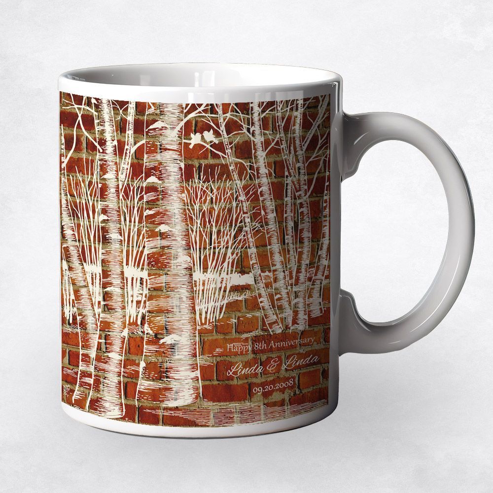 Brick Birch Tree Forest 8th Anniversary Coffee Mug Gift for Couple M-1404