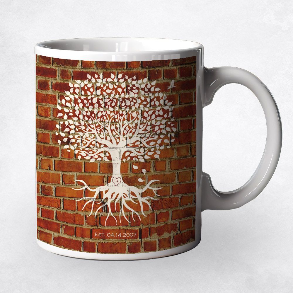 Brick Tree with Roots 8th Anniversary Coffee Mug Gift for Couple M-1382