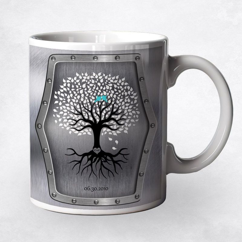 #1 Best Seller - Steel Tree with Roots 11th Anniversary Coffee Mug Gift for Couple M-1374