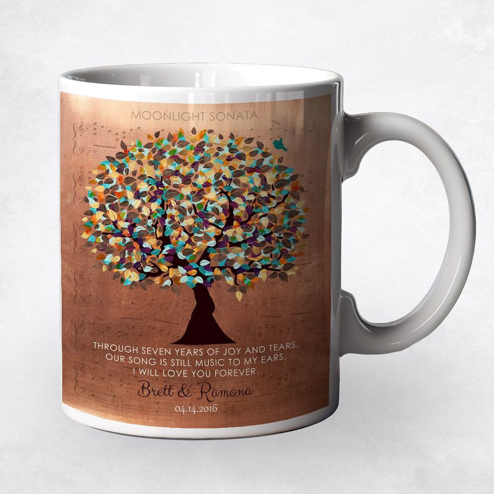 Copper Autumn Tree and Sheet Music 7th Anniversary Coffee Mug Gift for Couple M-1336
