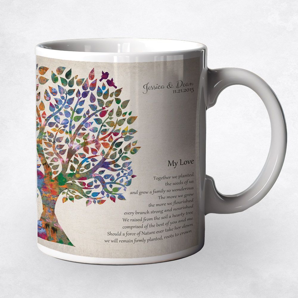 Half Watercolor Tree 10th Anniversary Coffee Mug Gift for Couple M-1275