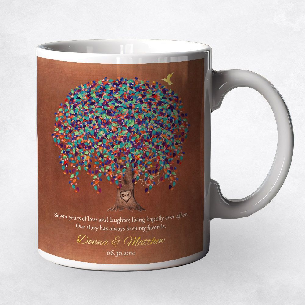 Copper Willow Tree 7th Anniversary Coffee Mug Gift for Couple M-1514