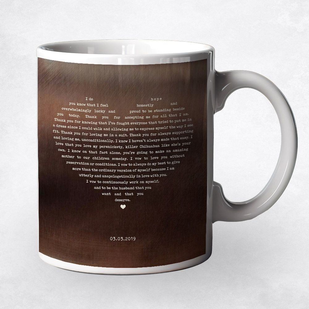Bronze Heart Shape Song Lyrics 8th Anniversary Coffee Mug Gift for Couple M-1788