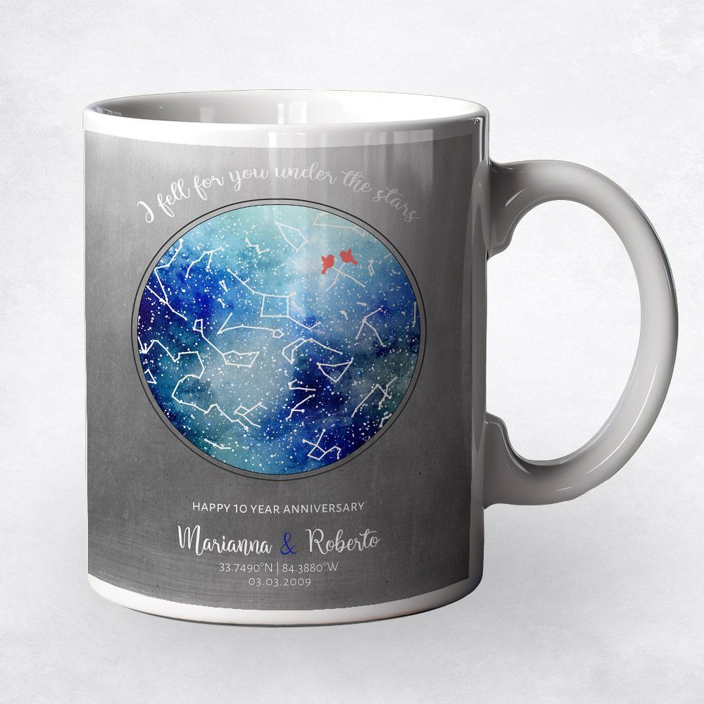 #1 Best Seller - Tin Star Map 10th Anniversary Coffee Mug Gift for Couple M-1758