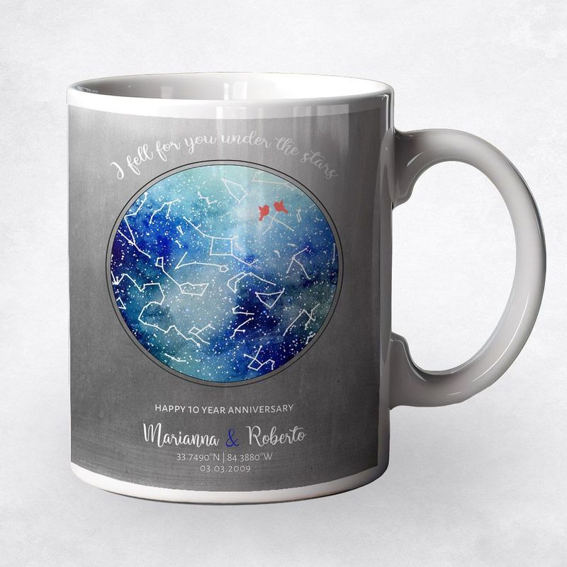 #1 Best Seller - Tin Star Map 10th Anniversary Coffee Mug Gift for Couple M-1758