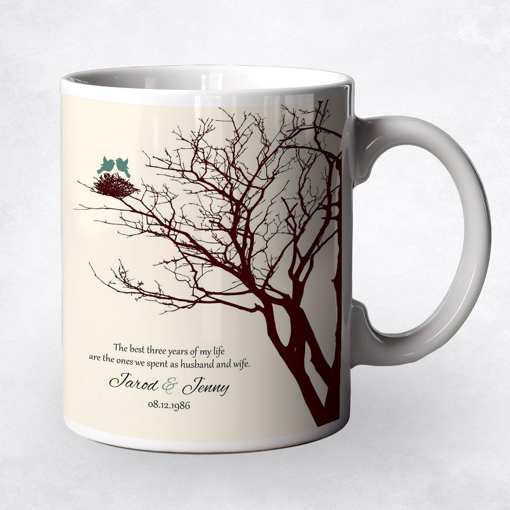 Branchy Tree with Nest 3rd Anniversary Coffee Mug Gift for Couple M-1366