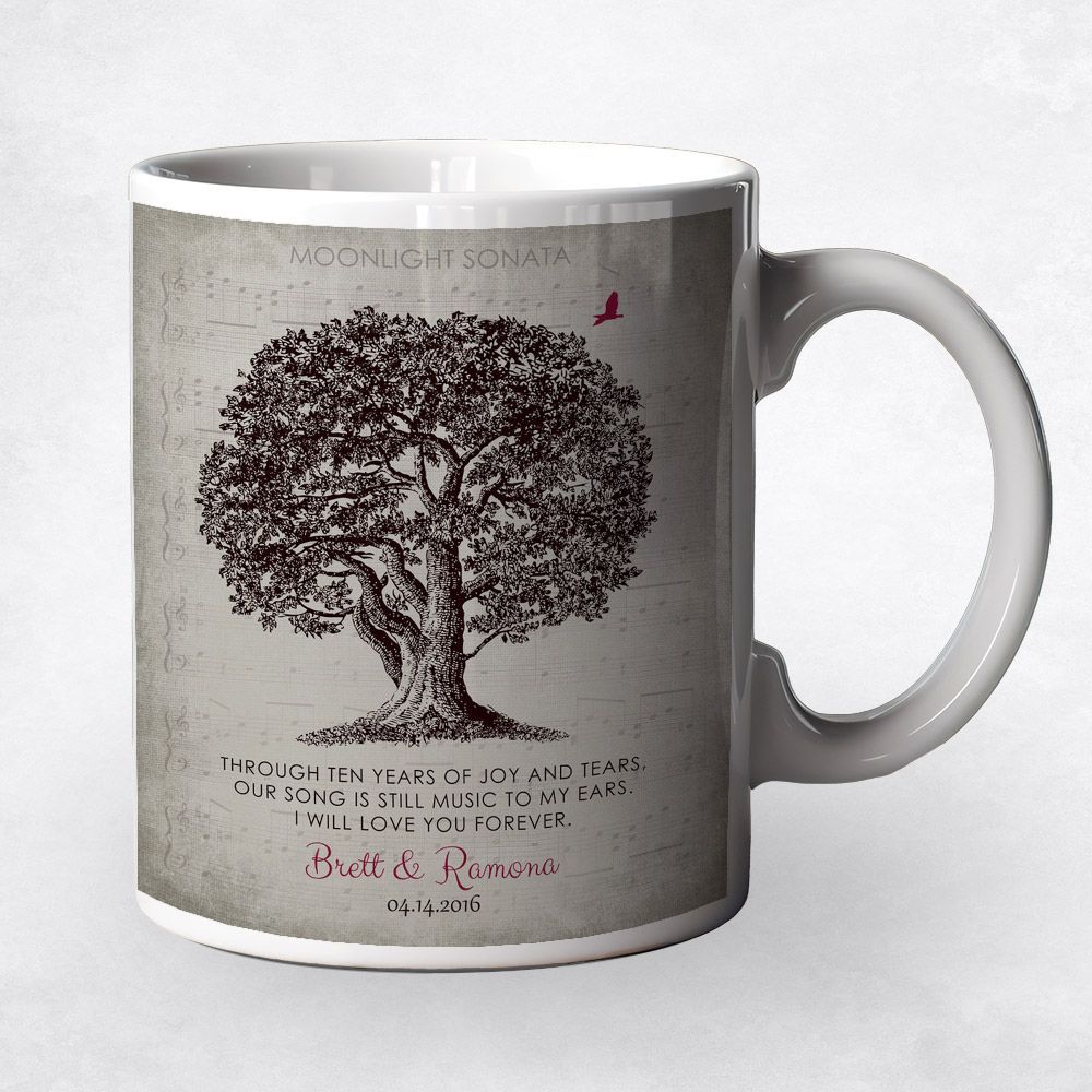Oak Tree and Sheet Music 10th Anniversary Coffee Mug Gift for Couple M-1331