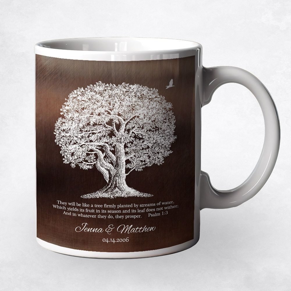 Bronze Oak Tree 8th Anniversary Coffee Mug Gift for Couple M-1414