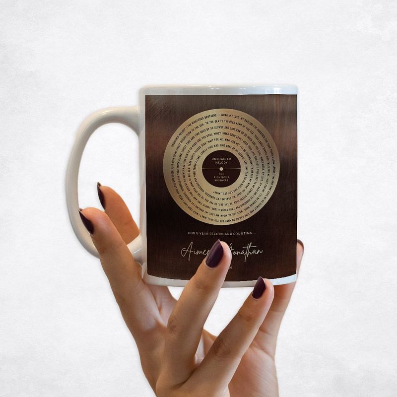 #1 Best Seller - Bronze Our Song Lyrics Record Label 8th Anniversary Coffee Mug Gift for Couple M-1588