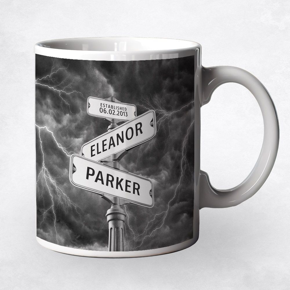 Crossroads Signpost 1st Anniversary Coffee Mug Gift for Couple M-1936