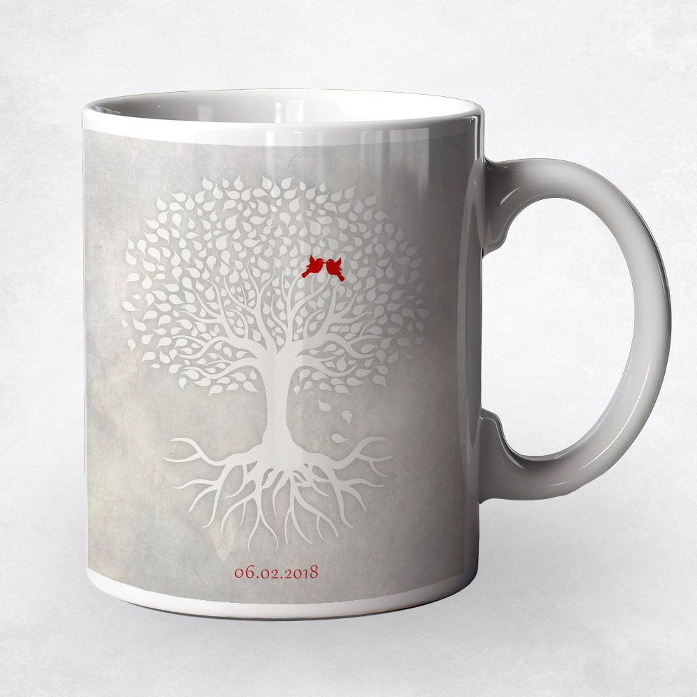 White Tree with Roots Anniversary Coffee Mug Gift for Couple M-1527