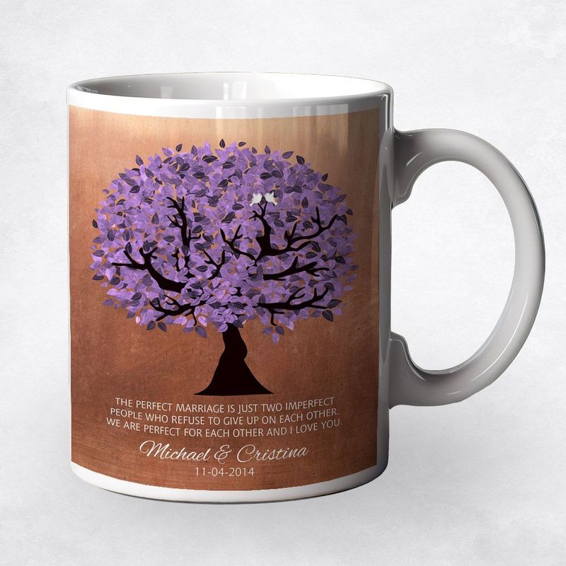 #1 Best Seller - Copper Purple Tree 7th Anniversary Coffee Mug Gift for Couple M-1479