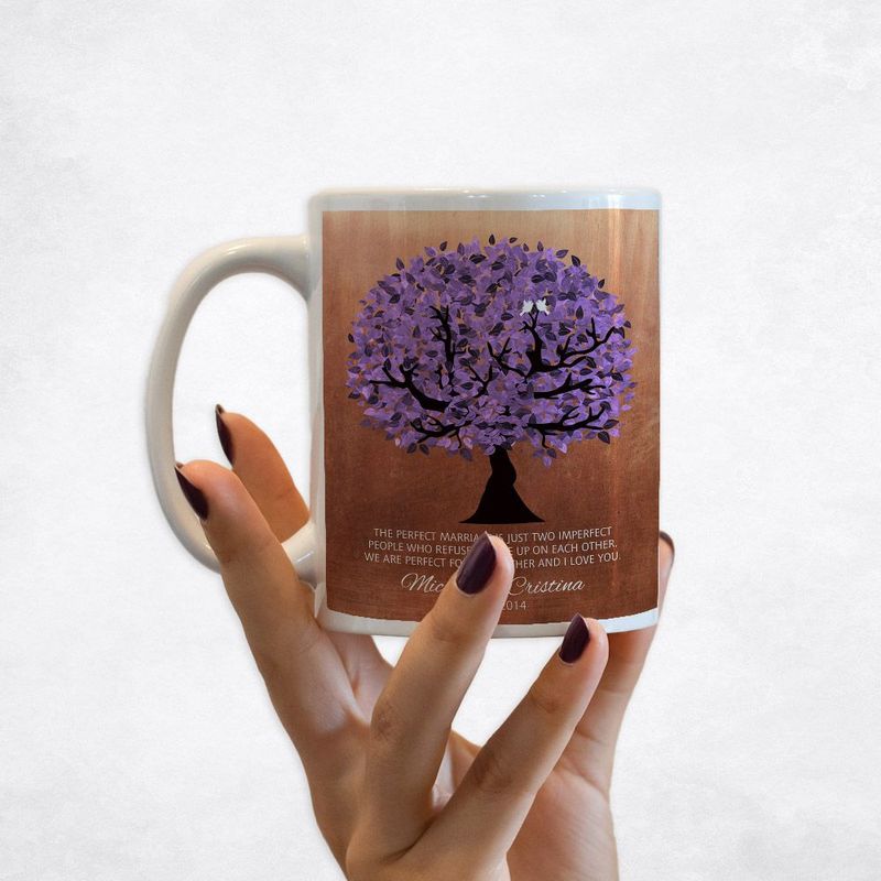 #1 Best Seller - Copper Purple Tree 7th Anniversary Coffee Mug Gift for Couple M-1479