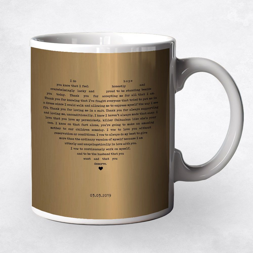 Brass Heart Shape Song Lyrics 21st Anniversary Coffee Mug Gift for Couple M-1790