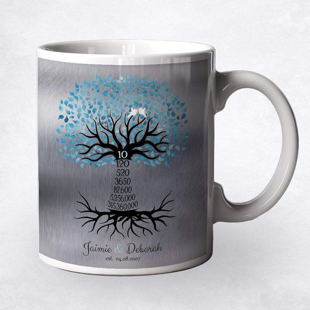 #1 Best Seller - Tin Countdown Tree 10th Anniversary Coffee Mug Gift for Couple M-1440