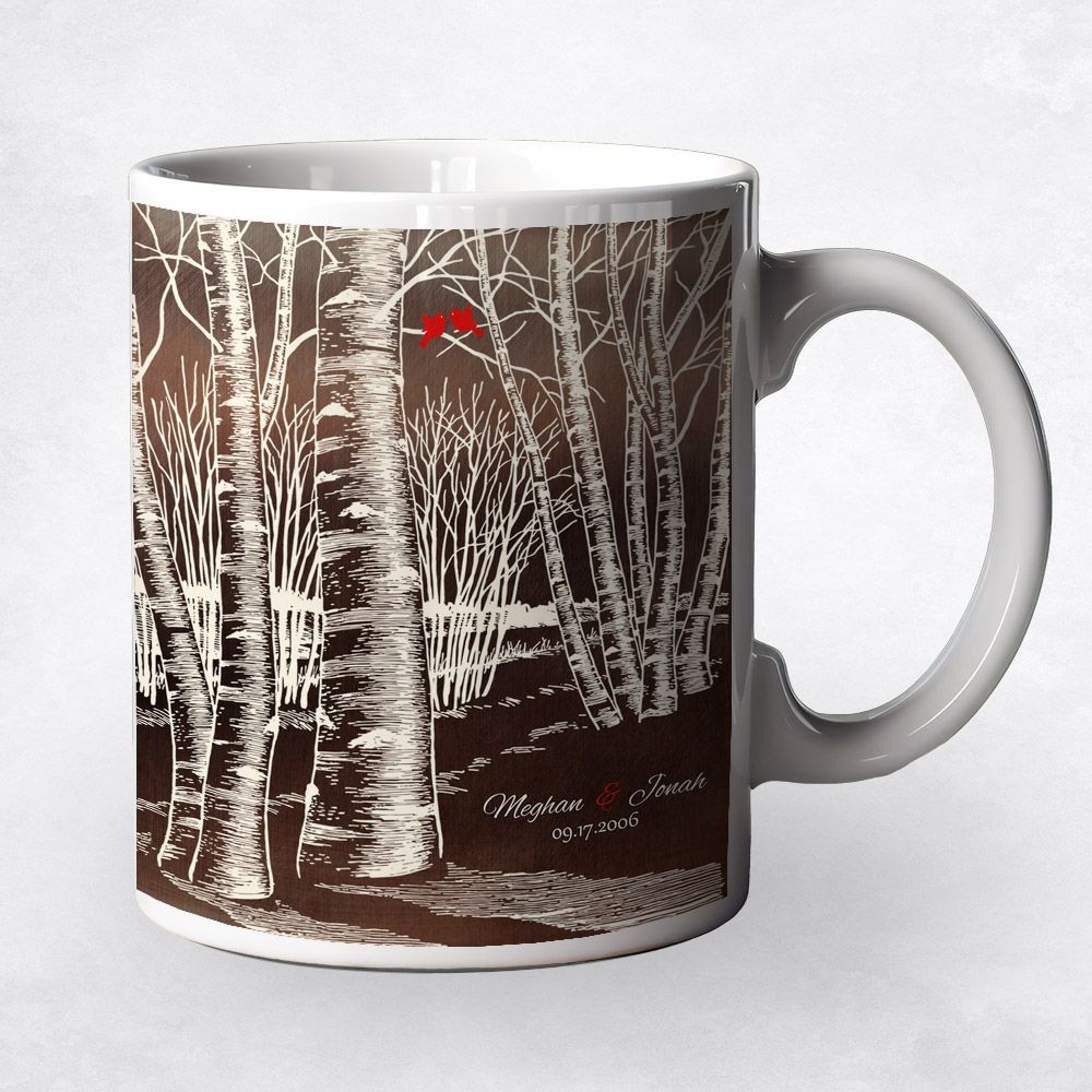 Bronze Birch Tree Forest 9th Anniversary Coffee Mug Gift for Couple M-1400