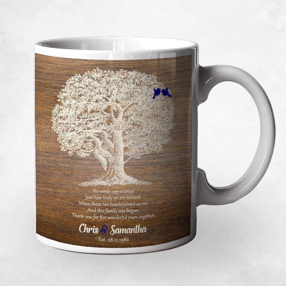 Wood Oak Tree 5th Anniversary Coffee Mug Gift for Couple M-1369