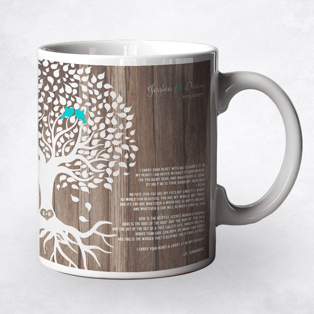 Wood Half Tree with Roots 5th Anniversary Coffee Mug Gift for Couple M-1730