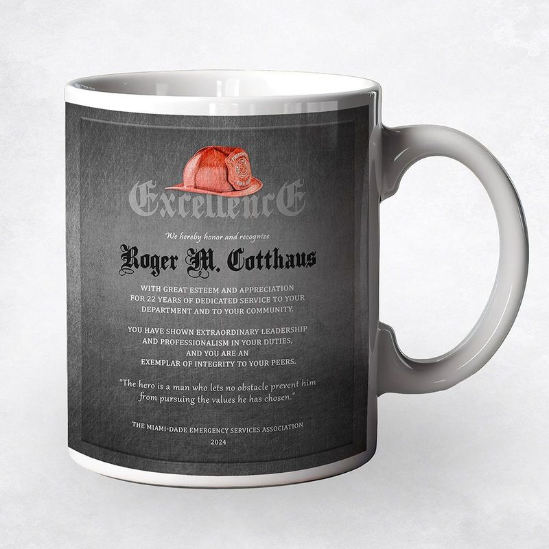 #1 Best Seller - Tin Firefighter Helmet Excellence Retirement Coffee Mug Gift for Fire Fighters M-2107