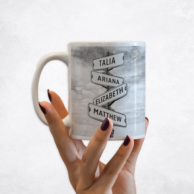 Family Signpost 4 Names 2nd Anniversary Coffee Mug Gift for Couple M-1938