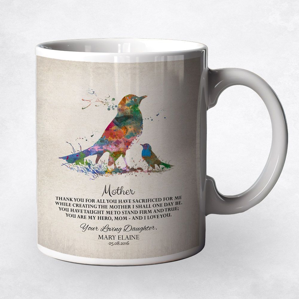 Bright Watercolor Birds Family Ceramic Coffee Mug Gift For Mom M-1217