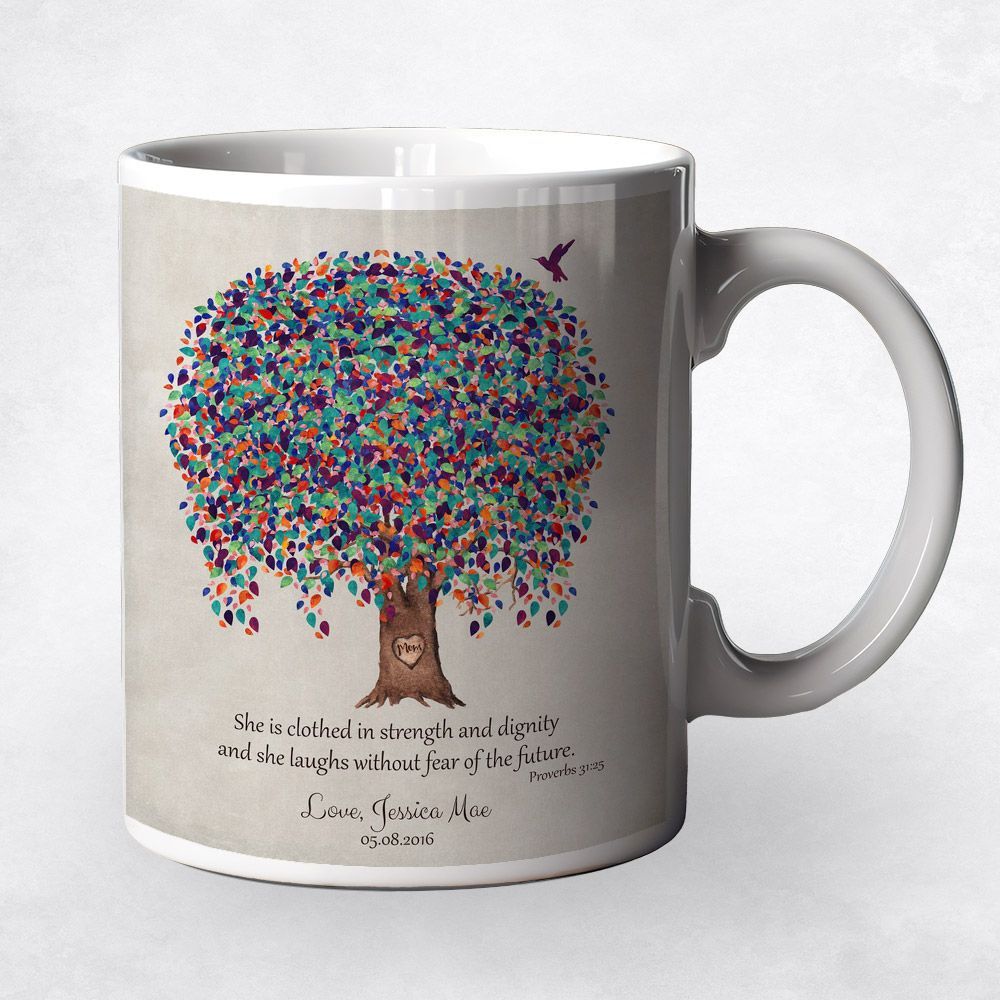 Colorful Willow Tree Carved Initials Family Ceramic Coffee Mug Gift For Mom M-1227