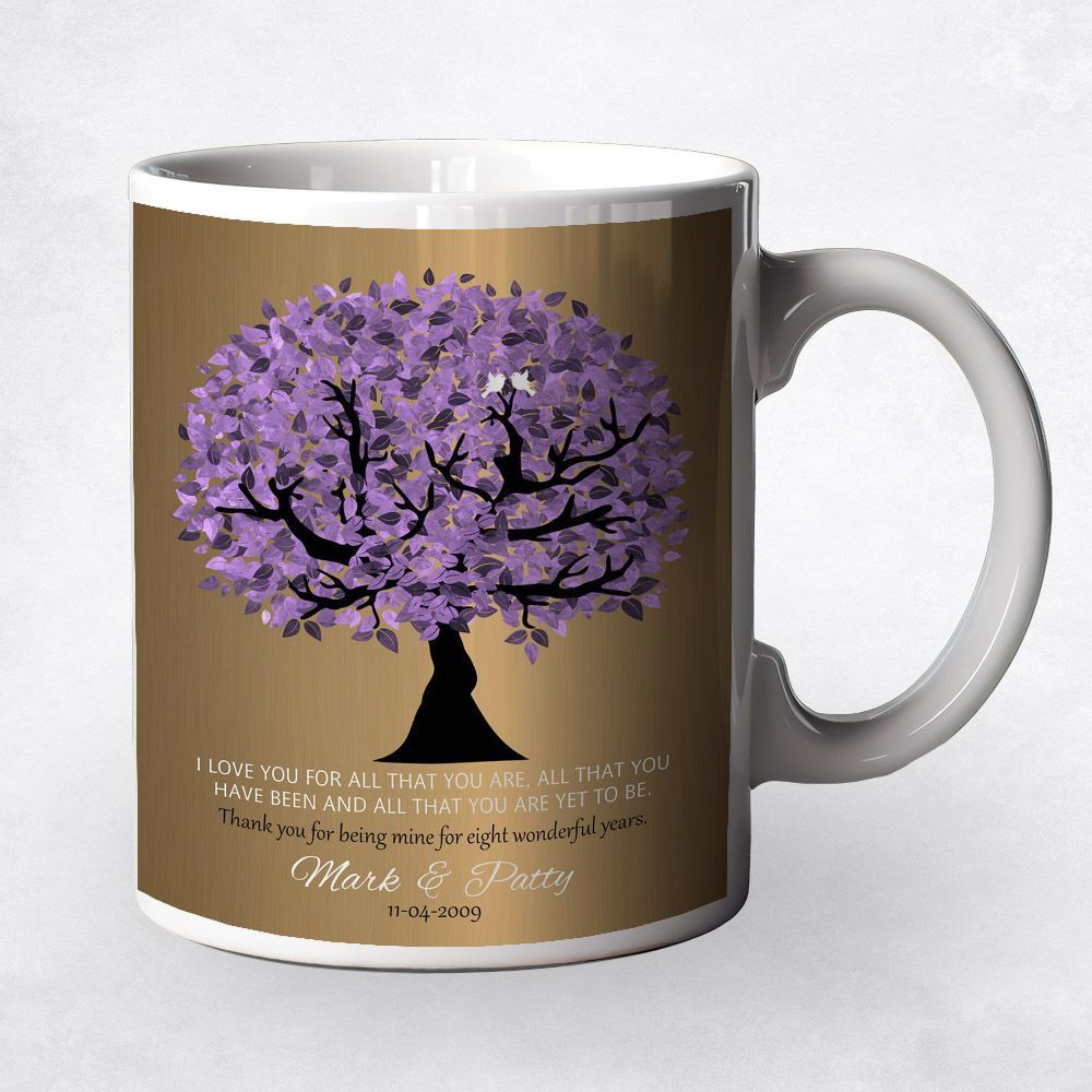 Brass Purple Tree 8th Anniversary Coffee Mug Gift for Couple M-1481
