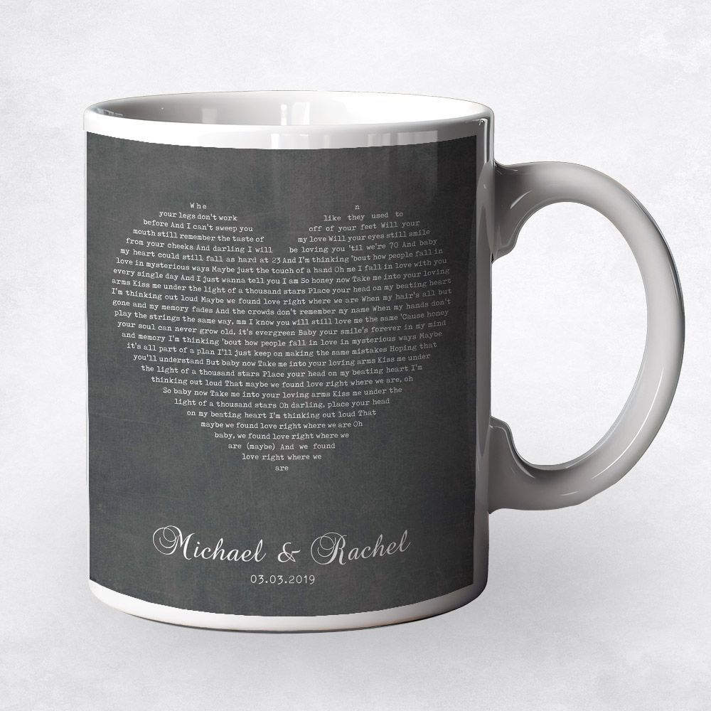 Heart Shape Song Lyrics 2nd Anniversary Coffee Mug Gift for Couple M-1784