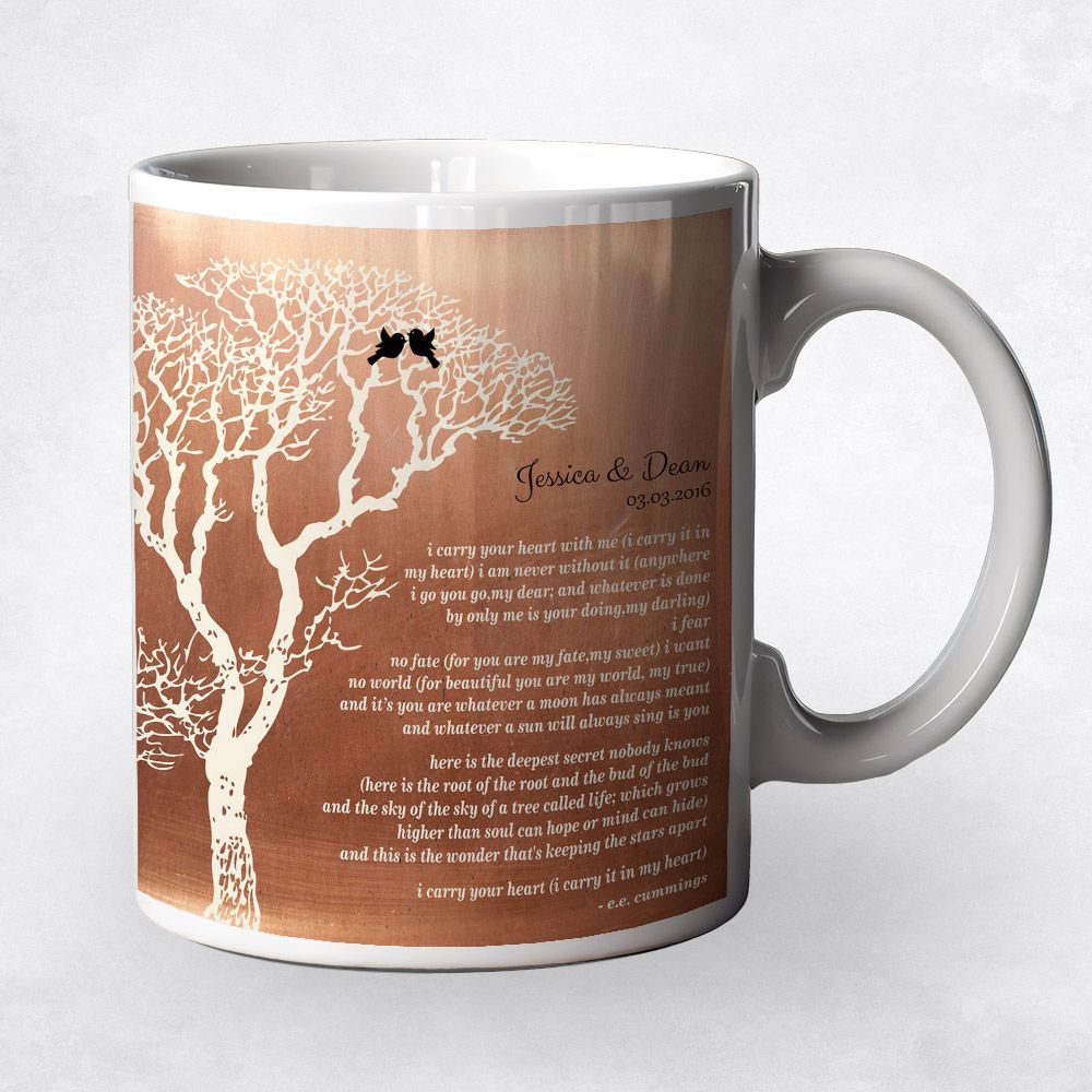 Copper Bare Tree 7th Anniversary Coffee Mug Gift for Couple M-1300