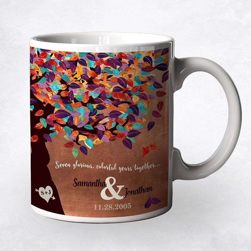 #1 Best Seller - Copper Colorful Spring Tree 7th Anniversary Coffee Mug Gift for Couple M-1178