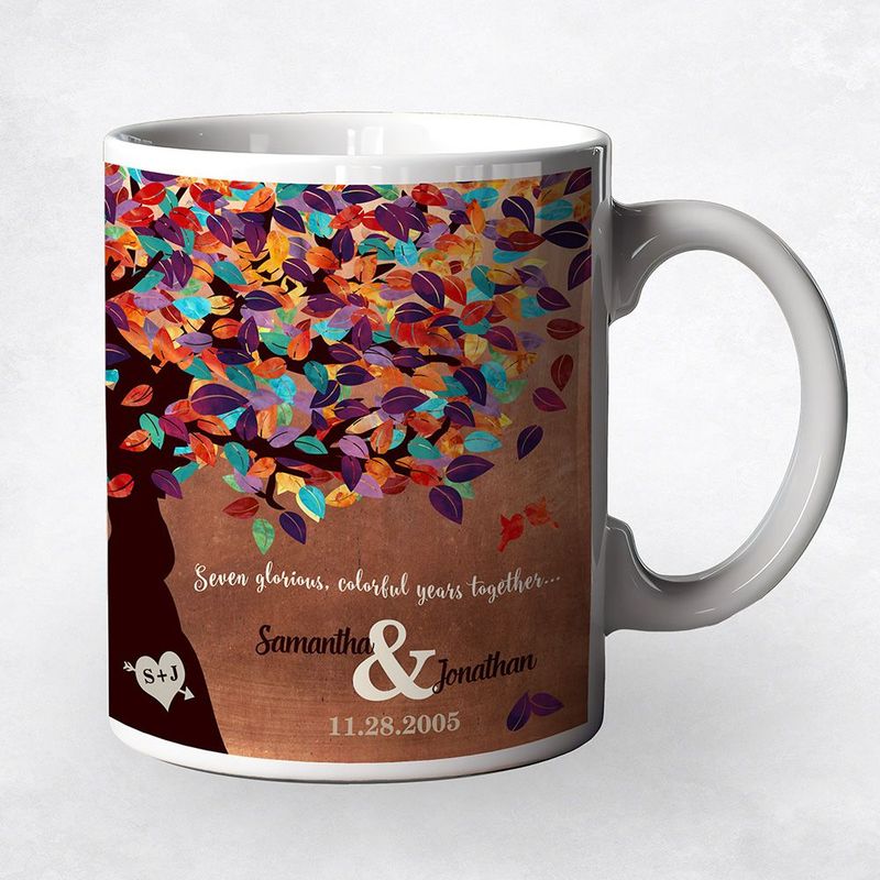#1 Best Seller - Copper Colorful Spring Tree 7th Anniversary Coffee Mug Gift for Couple M-1178