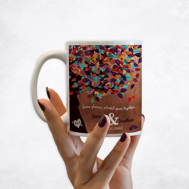 #1 Best Seller - Copper Colorful Spring Tree 7th Anniversary Coffee Mug Gift for Couple M-1178