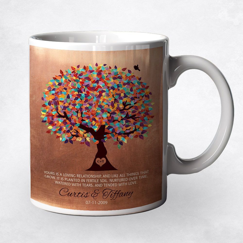 Copper Colorful Spring Tree 7th Anniversary Coffee Mug Gift for Couple M-1401