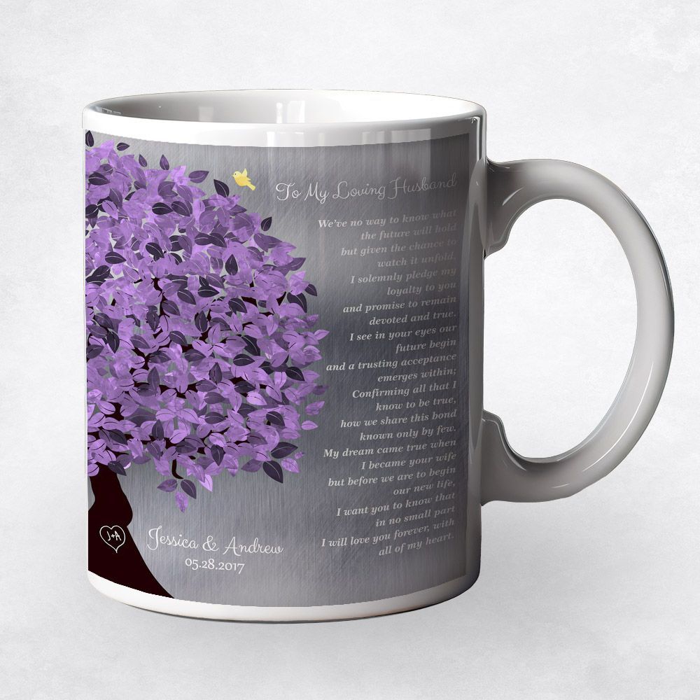 Tin Half Purple Tree Wedding Coffee Mug Gift for Bride And Groom M-1491