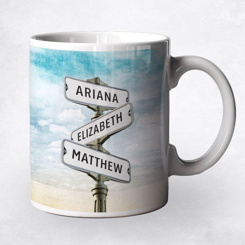 Family Signpost 3 Names 2nd Anniversary Coffee Mug Gift for Couple M-1940