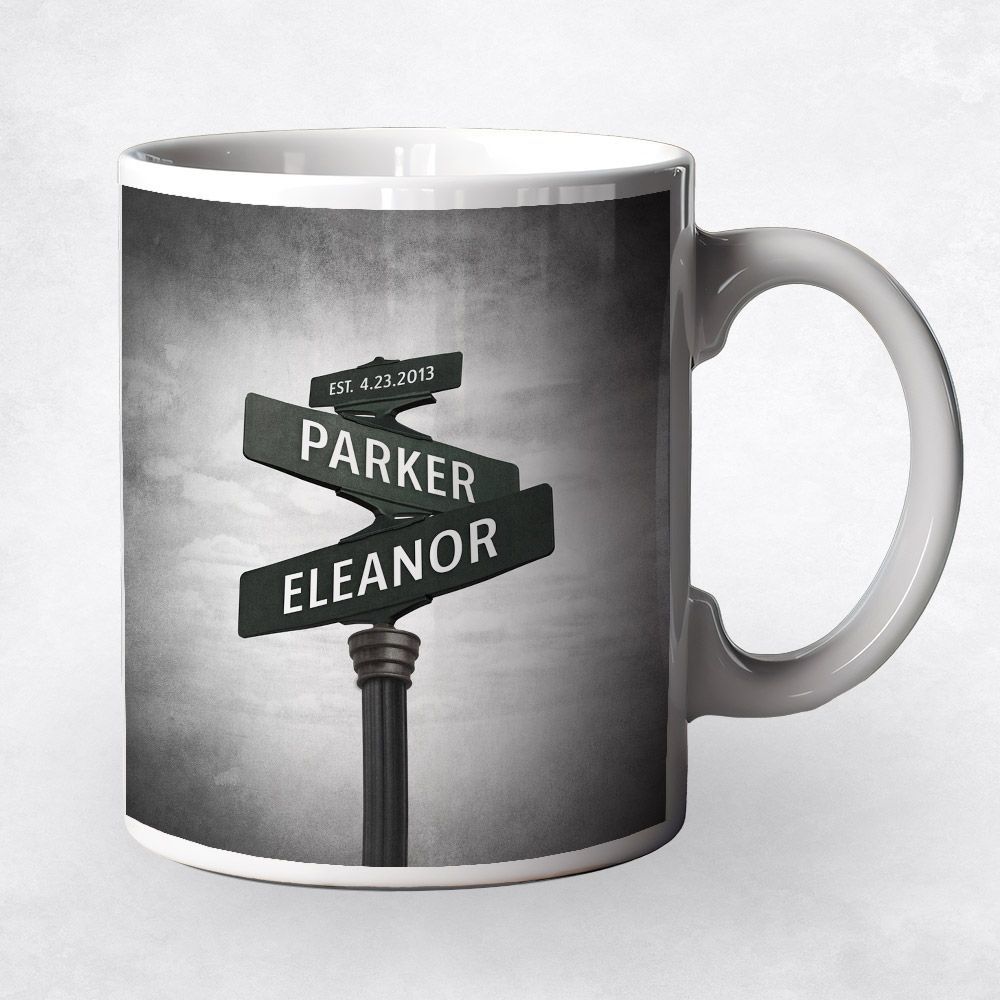 Crossroads Signpost 1st Anniversary Coffee Mug Gift for Couple M-1931
