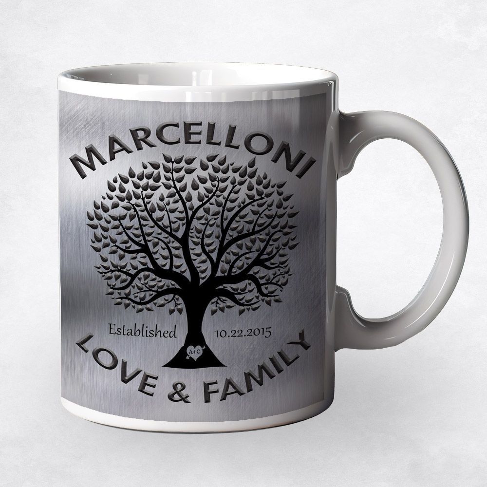 #1 Best Seller - Tin Black Tree Family Name 10th Anniversary Coffee Mug Gift for Couple M-1213