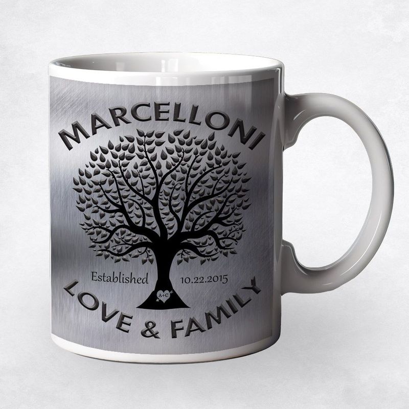 #1 Best Seller - Tin Black Tree Family Name 10th Anniversary Coffee Mug Gift for Couple M-1213