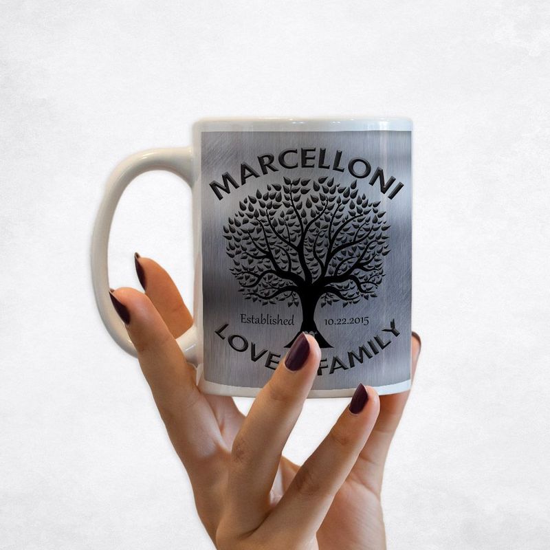 #1 Best Seller - Tin Black Tree Family Name 10th Anniversary Coffee Mug Gift for Couple M-1213