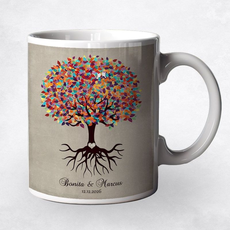 Colorful Tree with Roots Engagement Coffee Mug Gift for Couple M-1424
