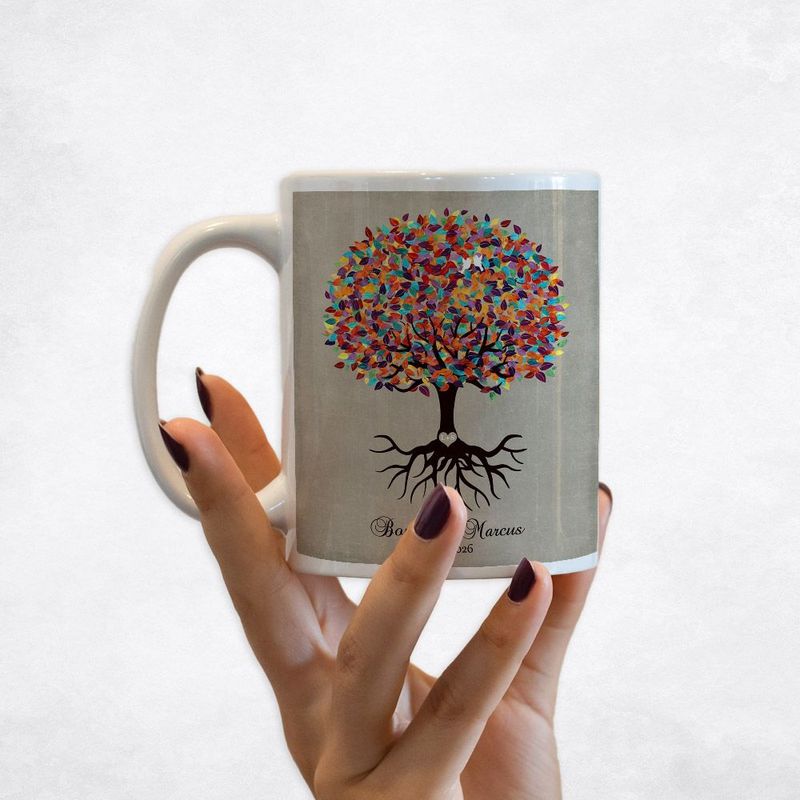 Colorful Tree with Roots Engagement Coffee Mug Gift for Couple M-1424