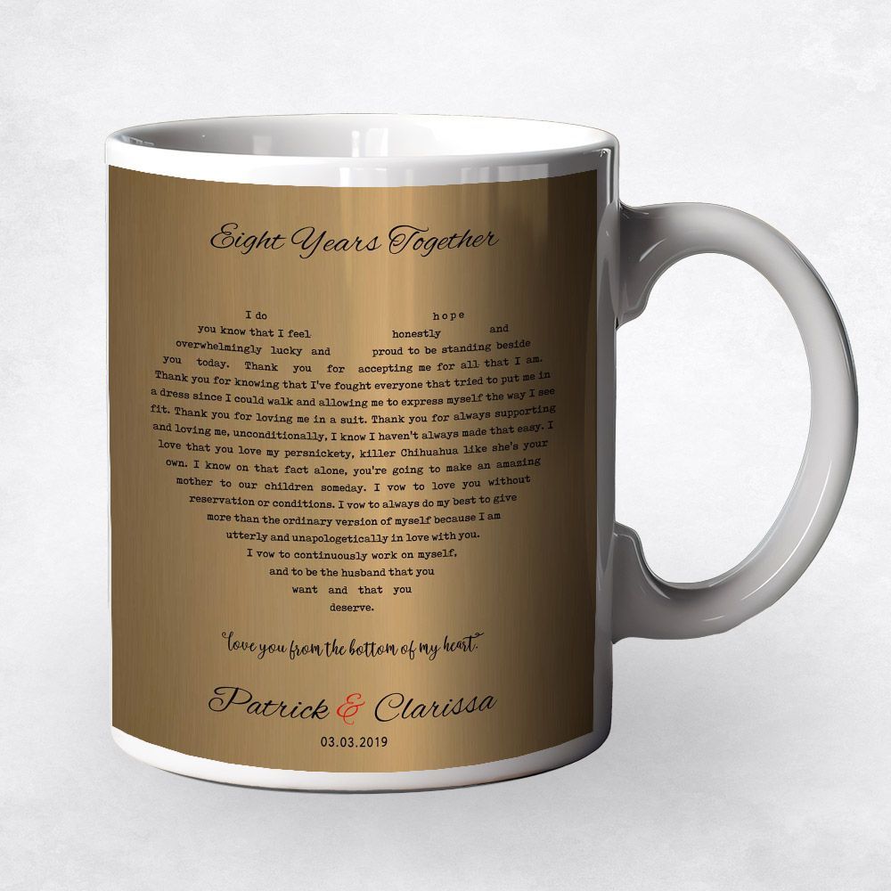 Brass Heart Shape Song Lyrics 21st Anniversary Coffee Mug Gift for Couple M-1789