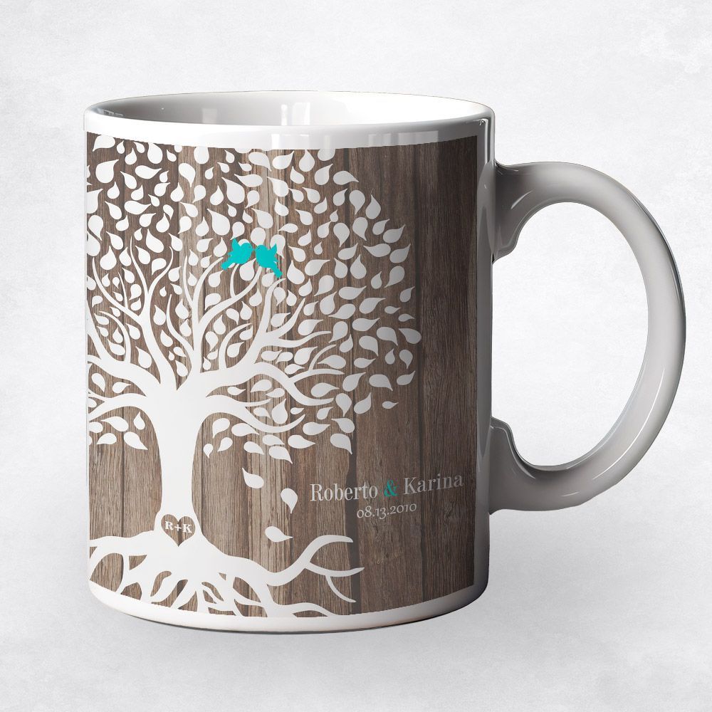 Wood Tree with Roots 5th Anniversary Coffee Mug Gift for Couple M-1727
